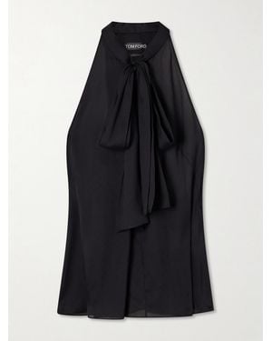 Tom Ford Monogram-Printed Halterneck Silk-Chiffon Tank - Blue