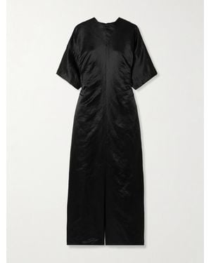 Loulou de Saison Ruby Linen And Silk-Blend Satin Midi Dress - Black