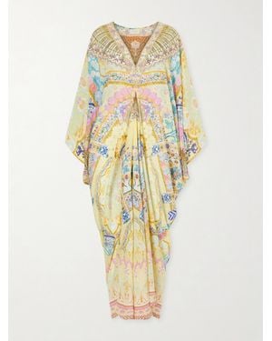 CAMILLA Embellished Printed Silk Cover-Up - Metallic