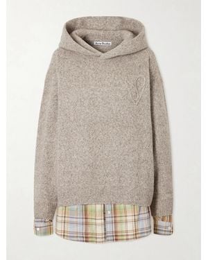 Acne Studios Layered Checked Poplin-Trimmed Wool-Blend Sweater - Gray