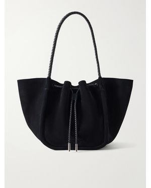 Proenza Schouler Large Ruched Leather-Trimmed Suede Tote - Black