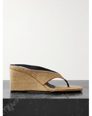 Alaïa Leather-Trimmed Woven Raffia Wedge Sandals - Brown