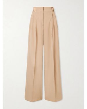 Another Tomorrow Pleated Wool-Blend Wide-Leg Trousers - Natural