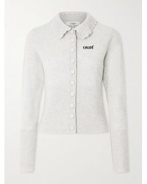 Chloé Cardigan Aus Wolle Mit Häkelbesatz Und Logodetail - Natur