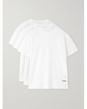 Jil Sander Set Aus Drei T-Shirts Aus Baumwoll-Jersey Mit Applikation - Weiß