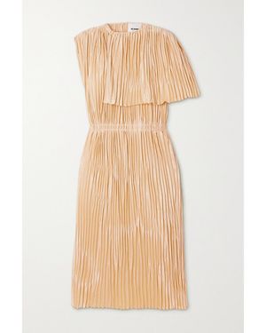Jil Sander Cape-Effect Pleated Satin Midi Dress - Natural