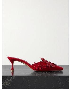 Manolo Blahnik Harnes 50 Mules Aus Veloursleder Mit Applikationen - Rot