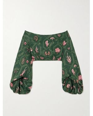 Agua Bendita Net Sustain Duria Floral-Print Linen Top - Green