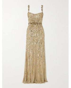Jenny Packham Bright Gem Embellished Tulle Gown - Metallic