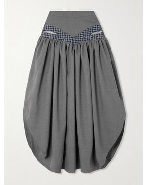 Tolu Coker Iyawo Cut-Out Cotton-Blend Tweed-Trimmed Wool Midi Skirt - Grey