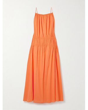 Another Tomorrow Gathered Tiered Organic Cotton-Poplin Maxi Dress - Orange