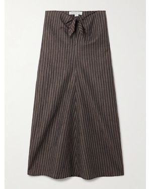 Abadia Tie-Detailed Pinstriped Linen-Blend Midi Skirt - Grey
