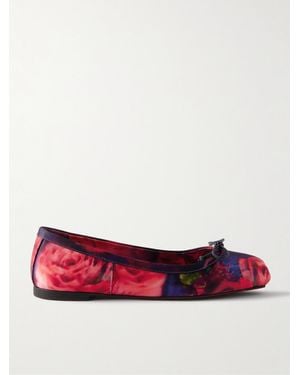 Christian Louboutin Mamadrague Bow-Detailed Floral-Print Satin-Crepe Ballet Flats - Red
