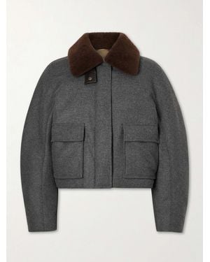 Brunello Cucinelli Shearling-Trimmed Padded Wool And Cashmere-Blend Down Jacket - Grey