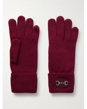 Gucci Horsebit-Detailed Leather-Trimmed Wool Gloves - Red