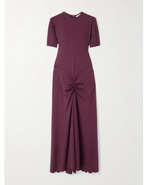 Victoria Beckham Gathered Satin-Jersey Midi Dress - Purple