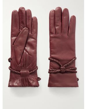 Agnelle Prune Braid-Detailed Leather Gloves - Red