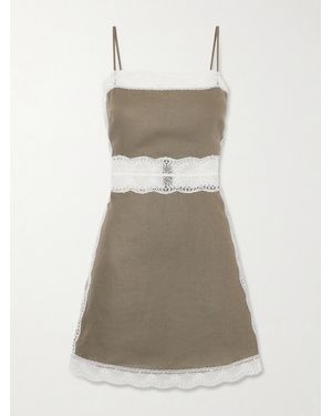 STAUD Amalina Lace-Trimmed Linen Mini Dress - Natural