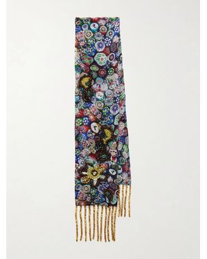 Dries Van Noten Floral-Print Fringed Scarf - Blue