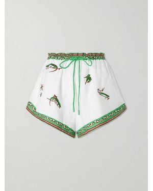 ALÉMAIS Wanda Embroidered Linen Shorts - Gray