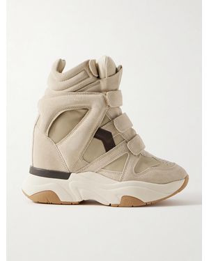 Isabel Marant Balskee Leather And Suede High-Top Wedge Trainers - Natural