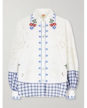 FARM Rio Embroidered Broderie Anglaise Cotton Shirt - Blue