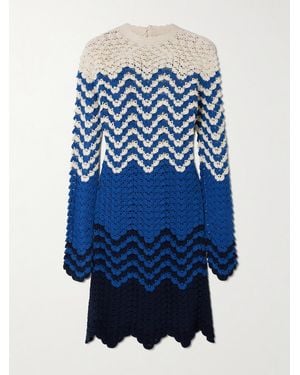 Escvdo Victoria Striped Crocheted Cotton Mini Dress - Blue