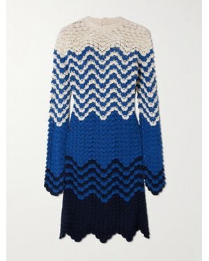 Escvdo Victoria Striped Crocheted Cotton Mini Dress - Blue