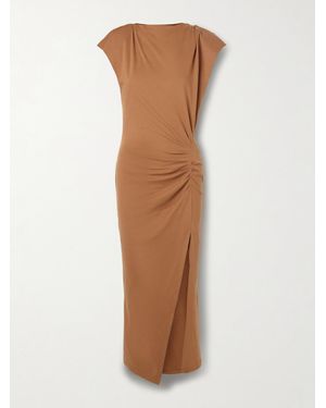Isabel Marant Nadela Asymmetric Gathered Cotton-Jersey Maxi Dress - Brown