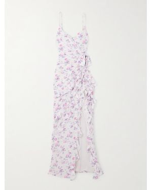 Alessandra Rich Robe Aus Seidensatin Mit Blumenprint Und Rüschen - Pink
