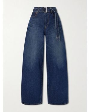 Sacai Belted High-Rise Barrel-Leg Jeans - Blue