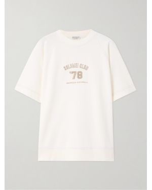 Brunello Cucinelli Embroidered Cotton-Jersey T-Shirt - Natural