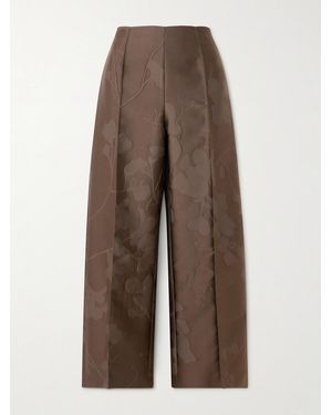 Emilia Wickstead Daffy Cropped Cloqué Wide-Leg Trousers - Brown