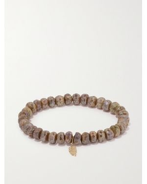 Sydney Evan Tiny Feather 14-Karat, Labradorite And Diamond Bracelet - Brown