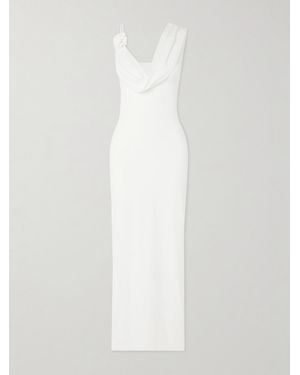 Maygel Coronel Xenia Draped Appliquéd Stretch-Jersey Maxi Dress - White