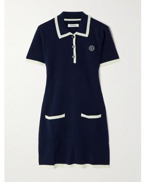 Sporty & Rich Hilary Appliquéd Wool-Blend Jacquard Mini Dress - Blue