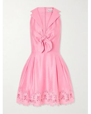 Rebecca Vallance Petalite Knotted Broderie Anglaise-Trimmed Poplin Mini Dress - Pink
