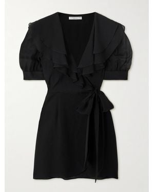 Alessandra Rich Mini-Wickelkleid Aus Seiden-Georgette Mit Rüschen - Schwarz