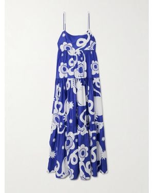 Borgo De Nor Robe Longue En Popeline De Coton À Imprimé Fleuri Merle - Bleu