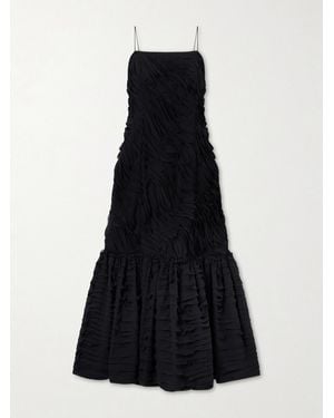 Ulla Johnson Augustina Pleated Chiffon Midi Dress - Black