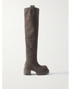 Rick Owens Wader Bogun Suede Over-The-Knee Platform Boots - White