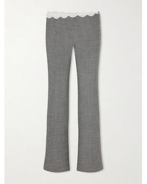 Magda Butrym Broderie Anglaise-Trimmed Herringbone Stretch-Wool Flared Pants - Gray