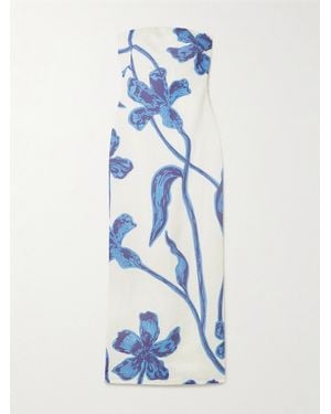 ANDRES OTALORA Nosso Amor Strapless Floral-Print Linen Maxi Dress - Blue