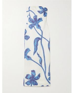 ANDRES OTALORA Nosso Amor Trägerloses Maxikleid Aus Leinen Mit Blumenprint - Blau