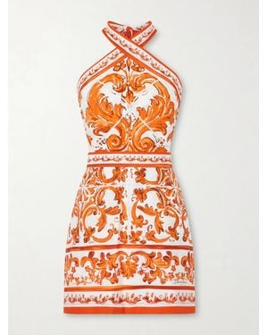 Dolce & Gabbana Printed Cotton-Poplin Mini Dress - Orange