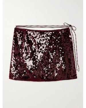 Oséree Marylin Sequined Tulle Wrap Mini Skirt - Purple