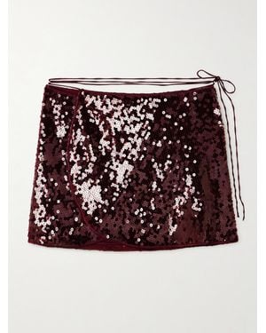 Oséree Mini-Jupe Portefeuille En Tulle À Sequins Marylin - Rouge