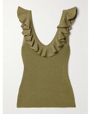 Zimmermann Wylie Ruffled Metallic Ribbed-Knit Top - Green