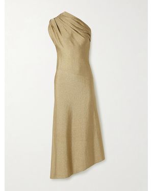 KHAITE Coast One-Shoulder Metallic-Knit Midi Dress - Natural