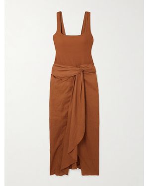 Johanna Ortiz Encanto Pacifico Asymmetric Linen And Ribbed-Knit Dress - Brown